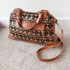 Rebecca Minkoff Desire Studded Satchel Woven Leather Purse Black Brown